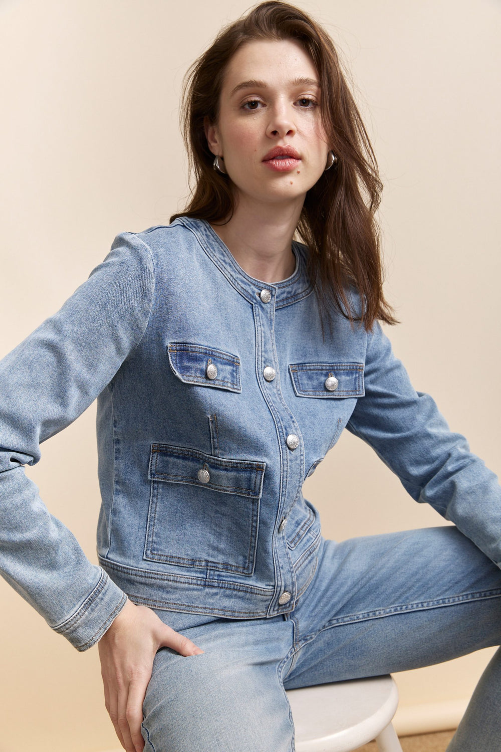 Veste en denim avec poches appliquées