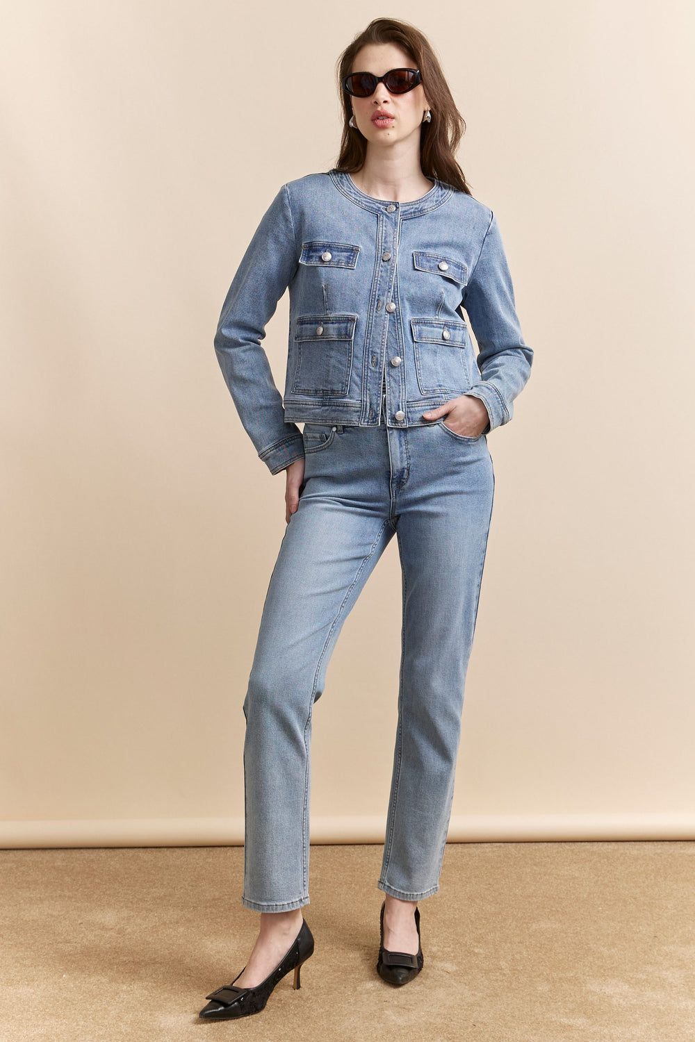 Veste en denim avec poches appliquées