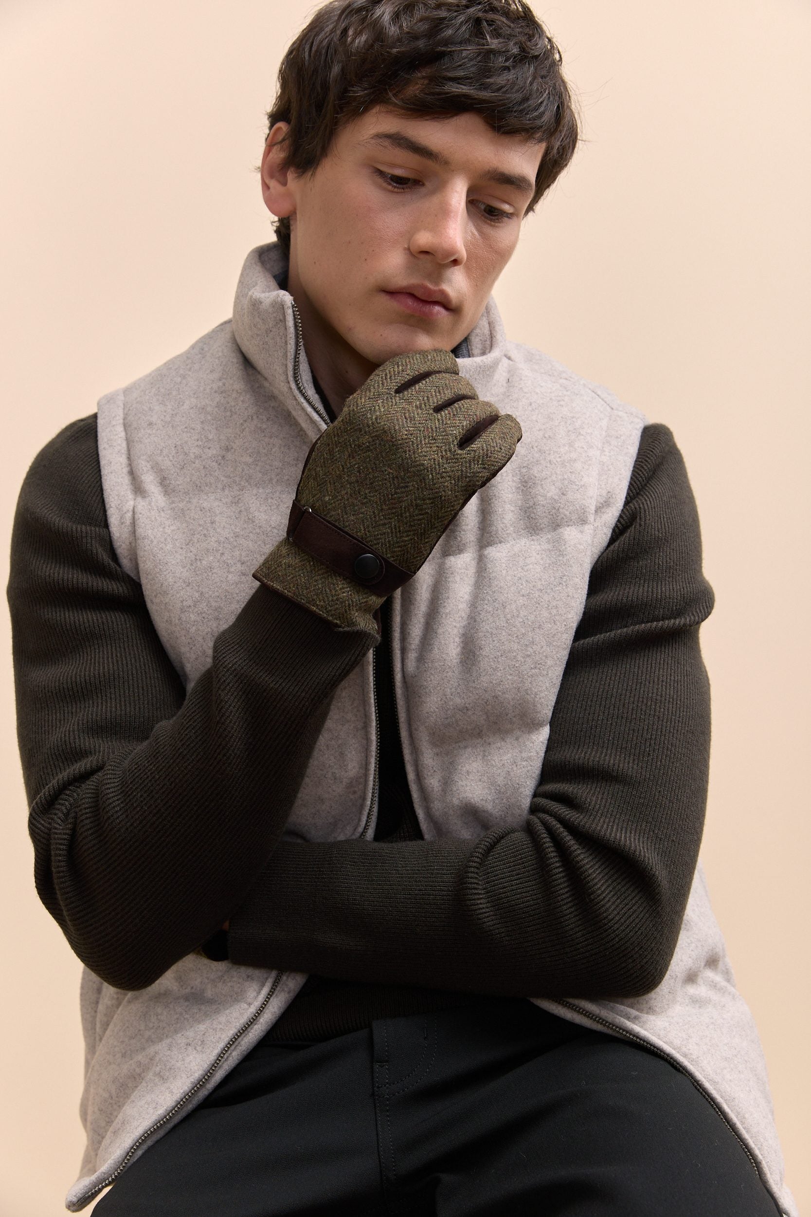 Gants tissu et cuir