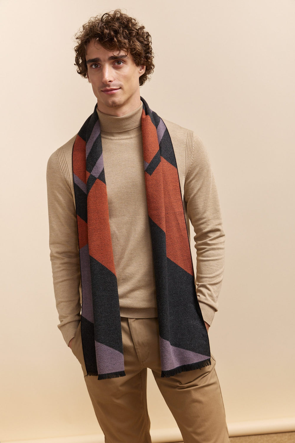 Color blocking brushed scarf