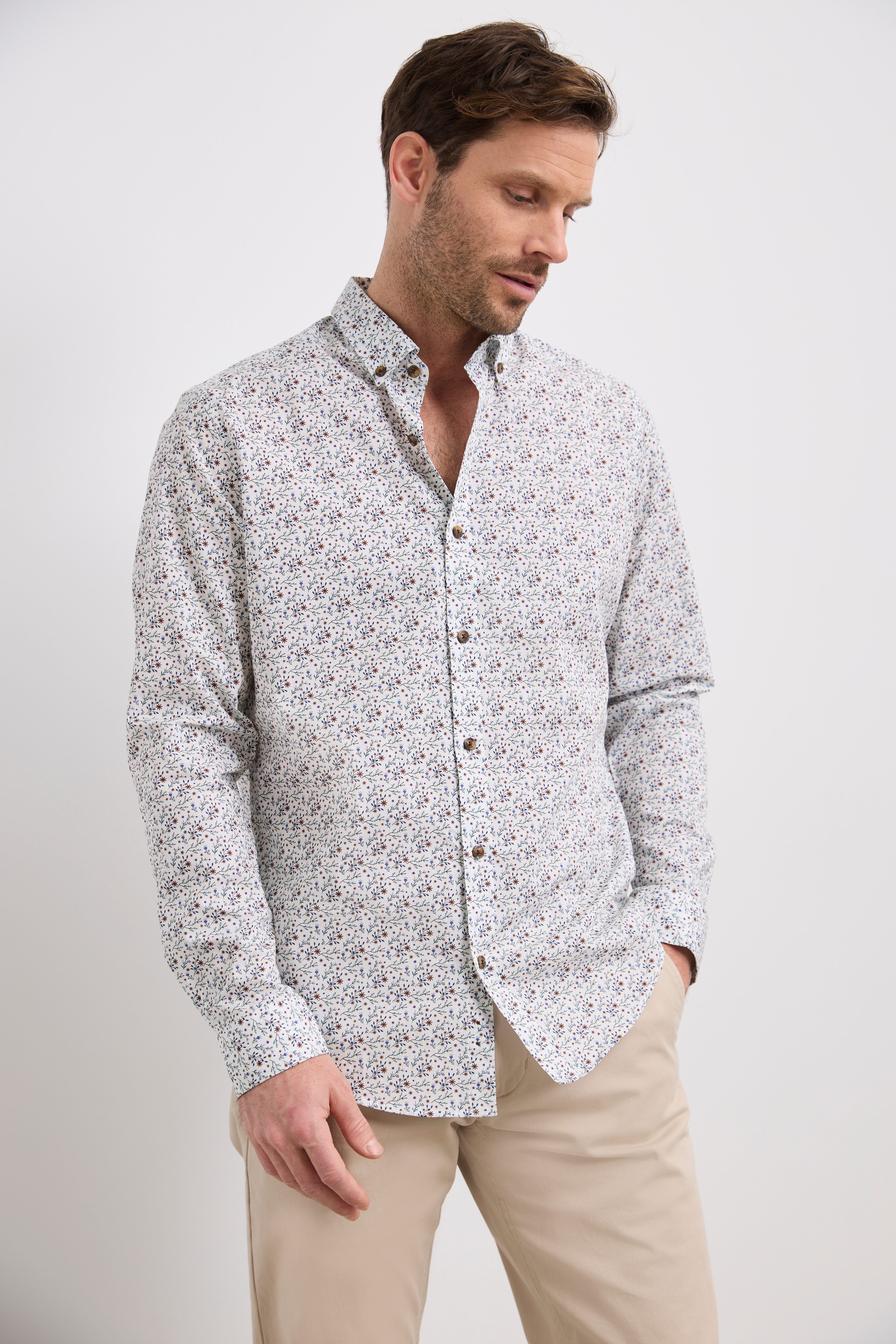 Printed poplin semi fitted shirt