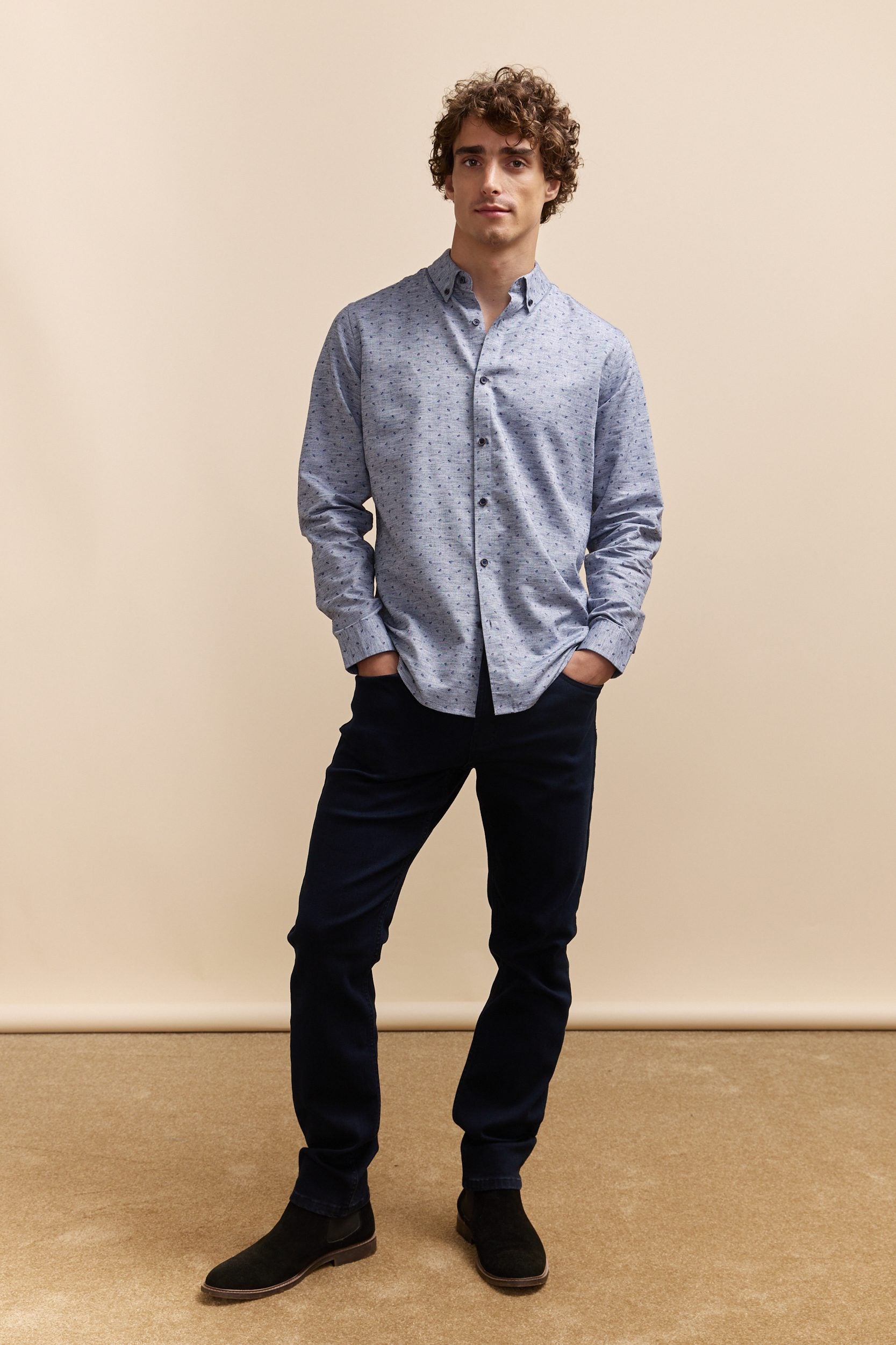 Micro pattern Semi-fitted slub shirt