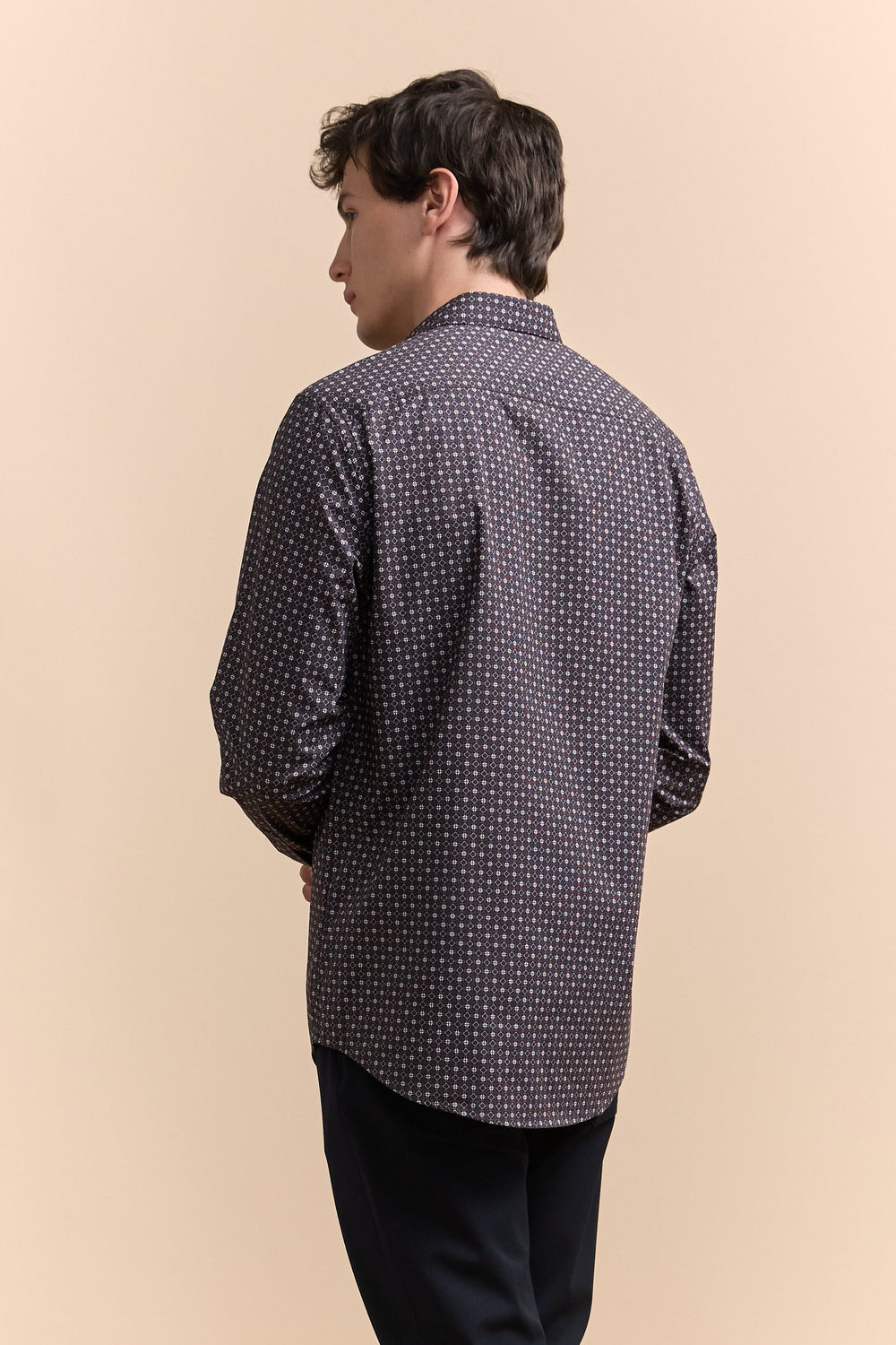 Printed poplin semi-fitted shirt