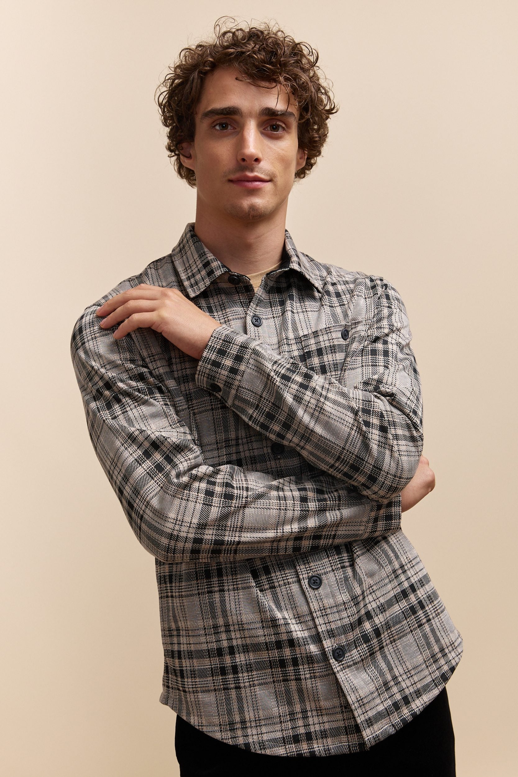 Comfort fit checked knit overshirt