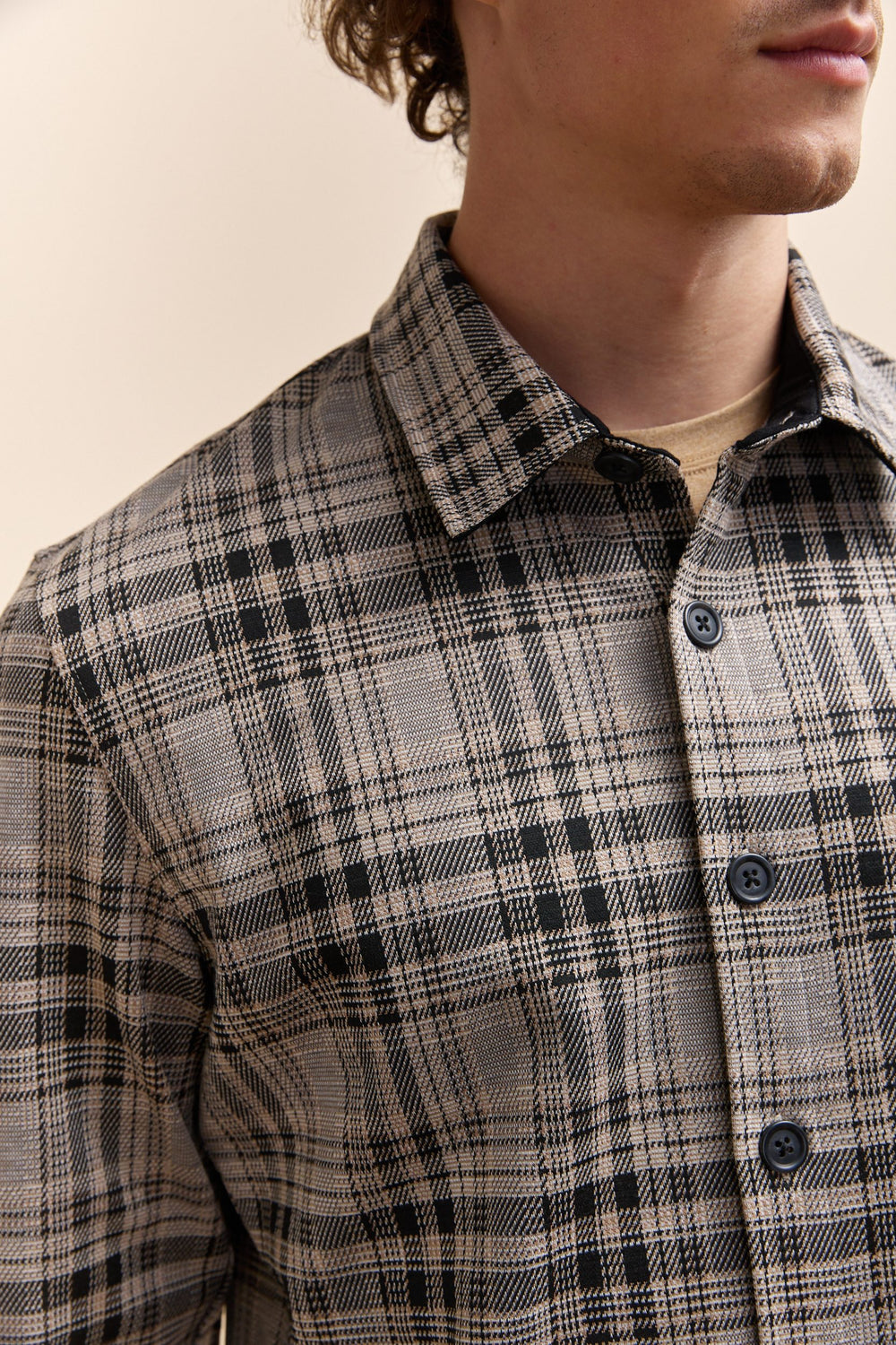 Comfort fit checked knit overshirt