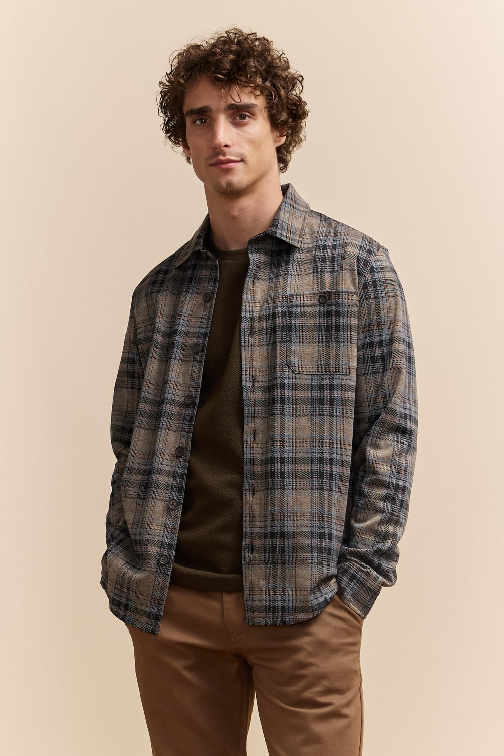 Comfort fit checked knit overshirt