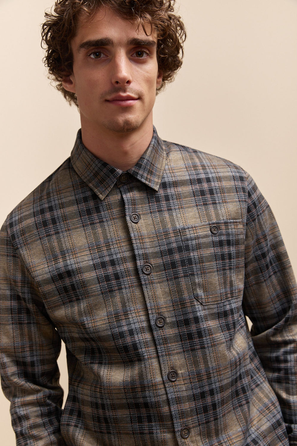 Comfort fit checked knit overshirt