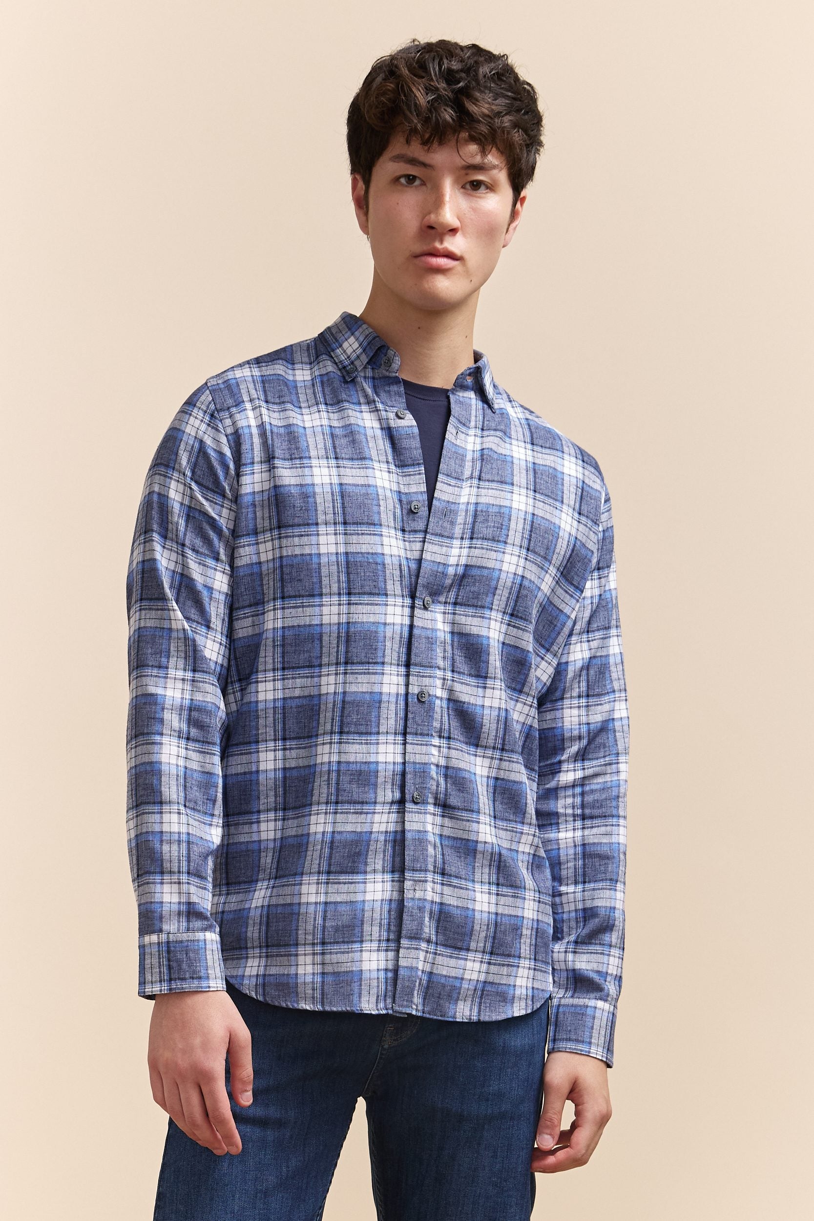 Flannel look semi-fitted check shirt