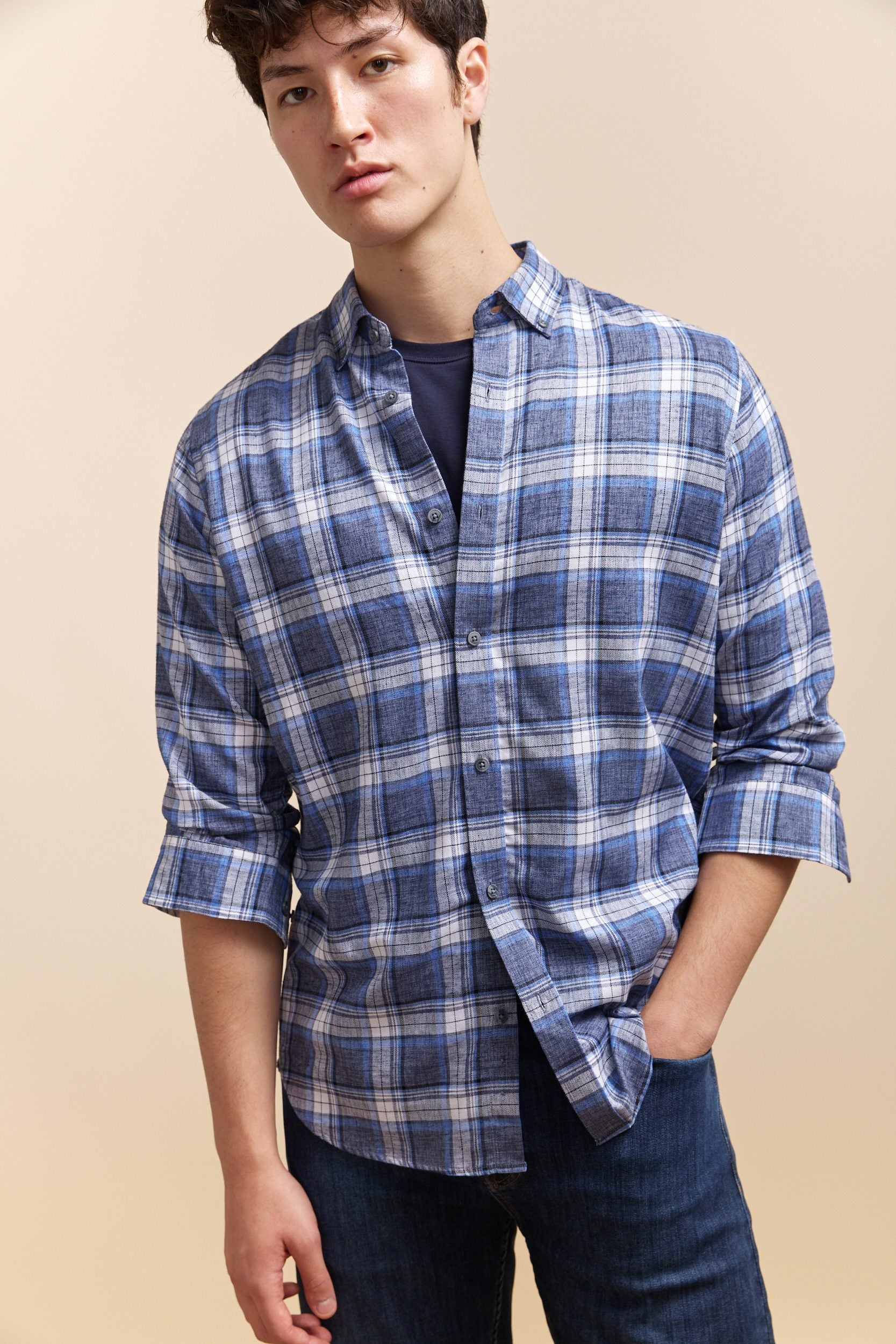 Flannel look semi-fitted check shirt