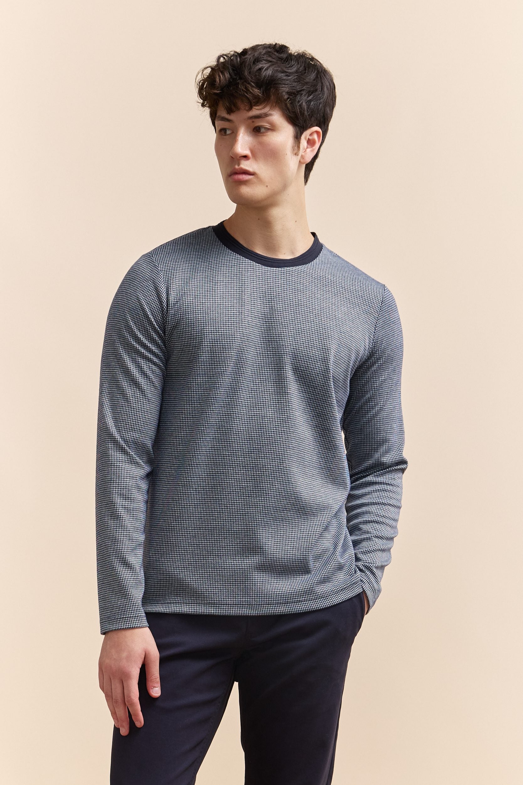 Rib detail jacquard t-shirt