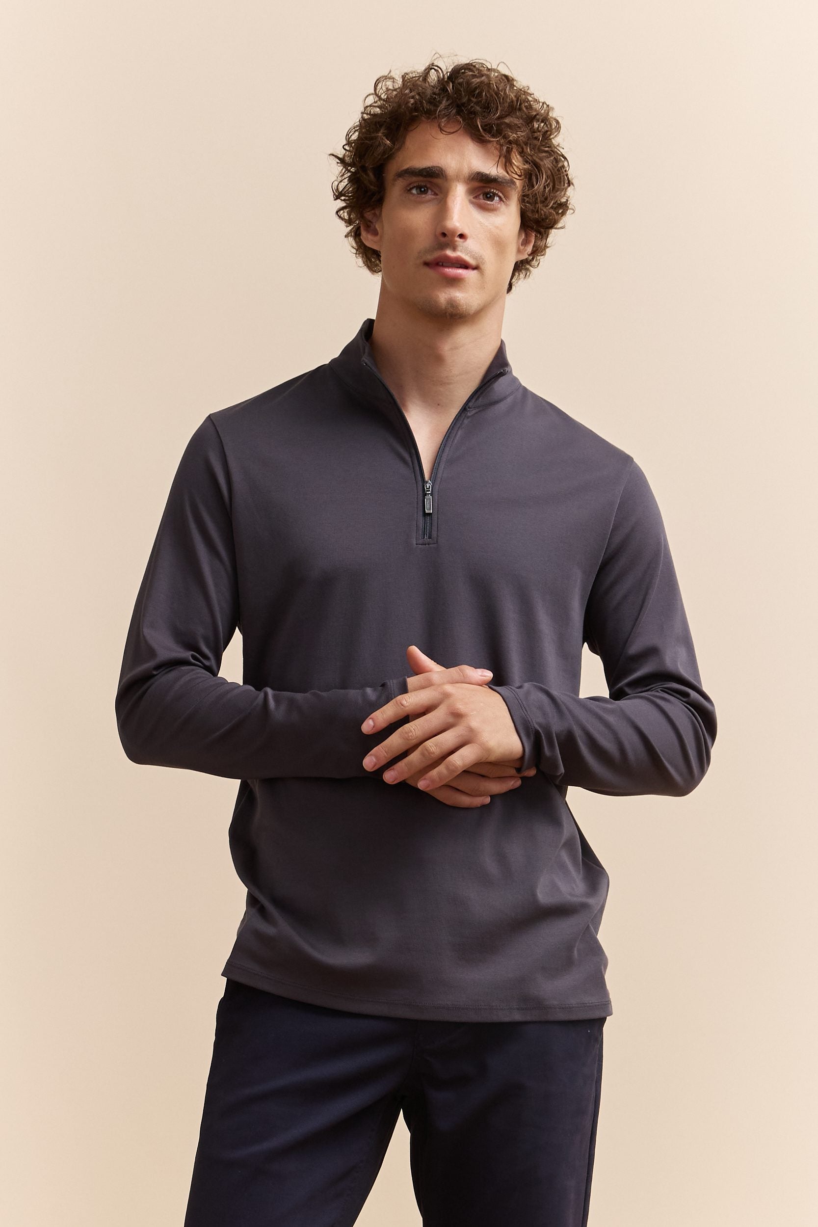 Pima cotton half zip t-shirt