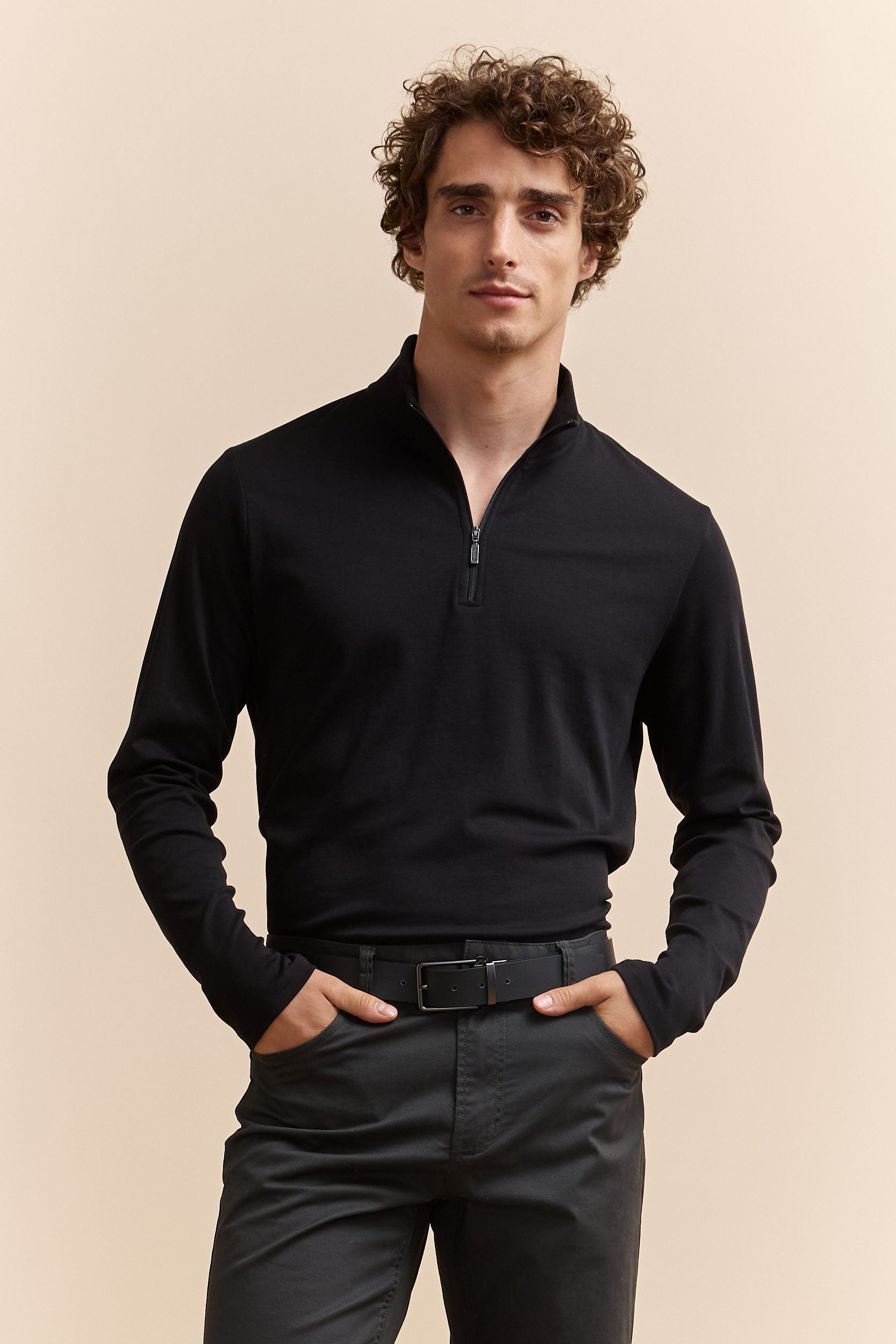 Pima cotton half zip t-shirt