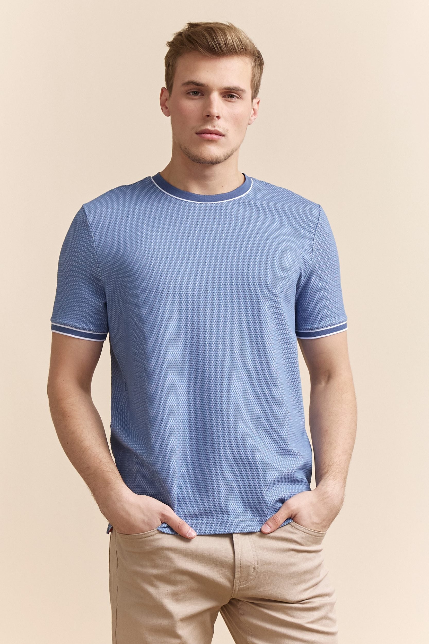 Jacquard t-shirt with rib detail