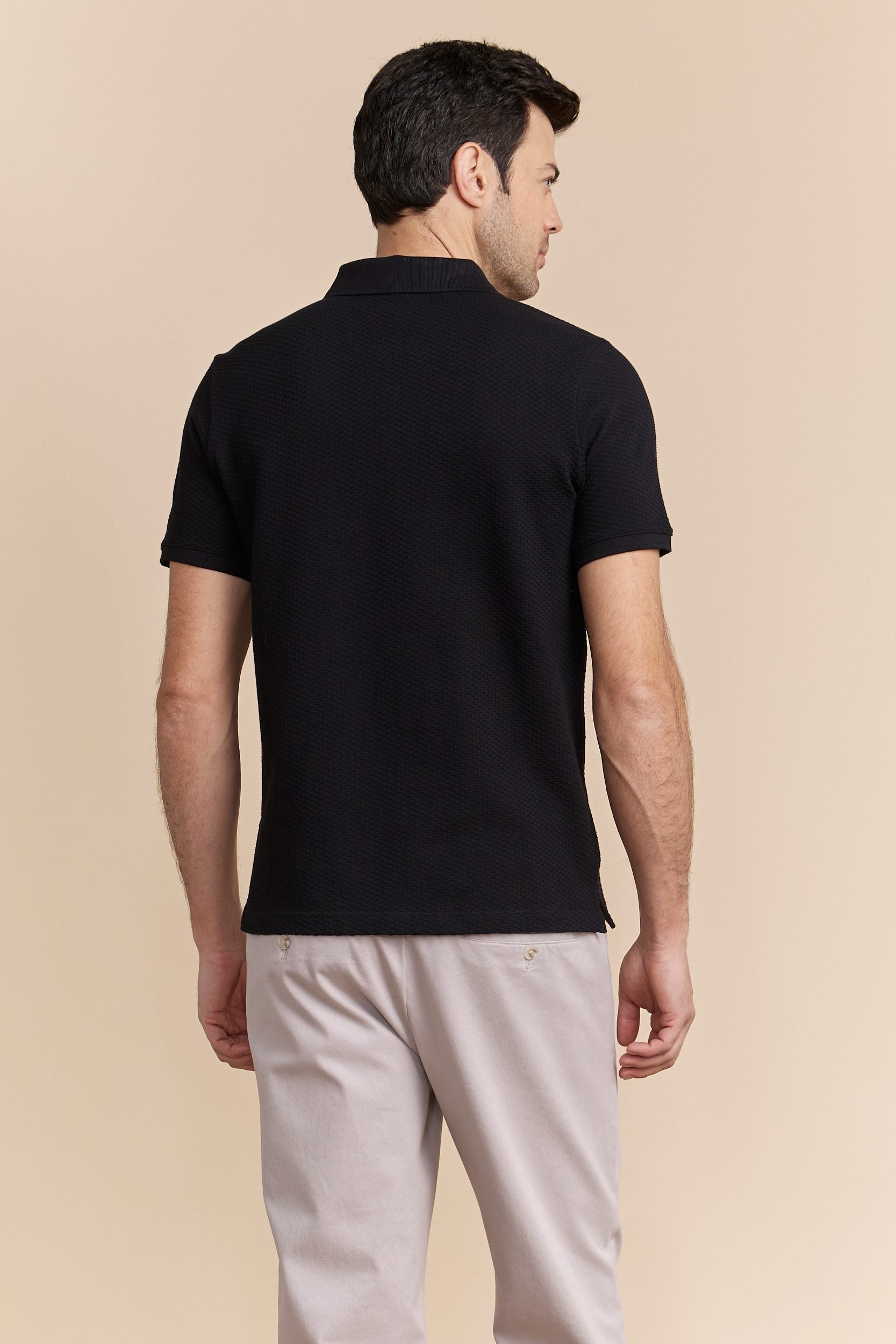 Johnny-collar jacquard polo