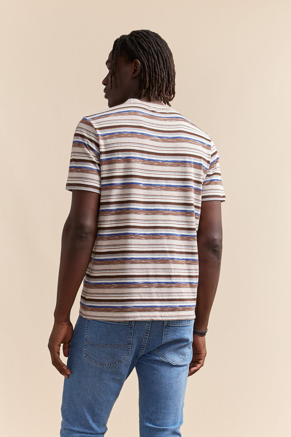 Rib collar striped t-shirt