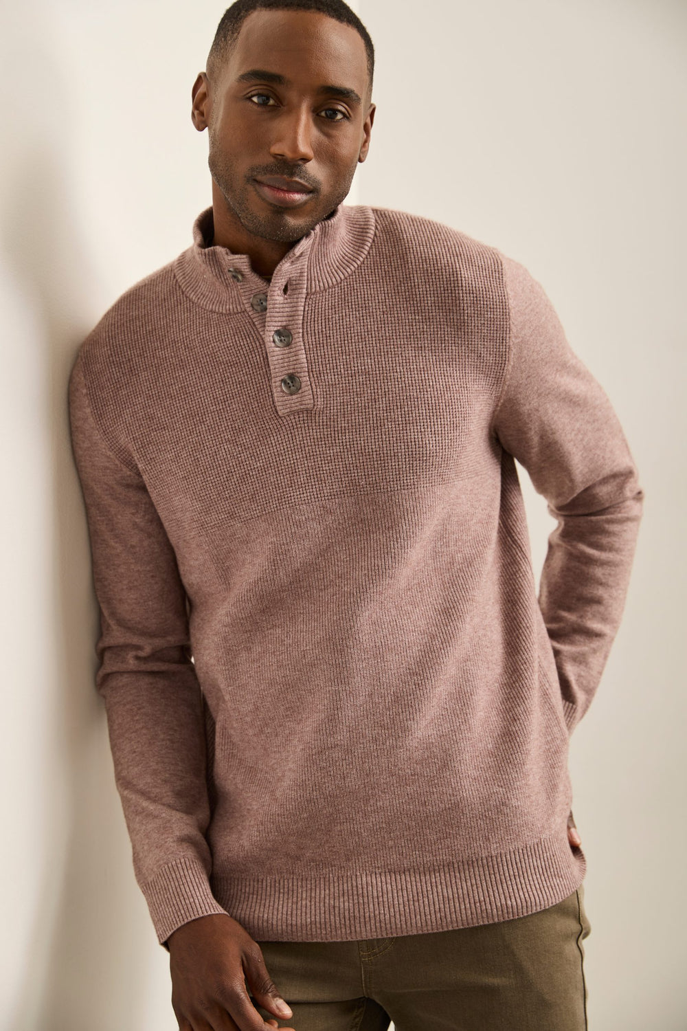 Textured mock neck sweater