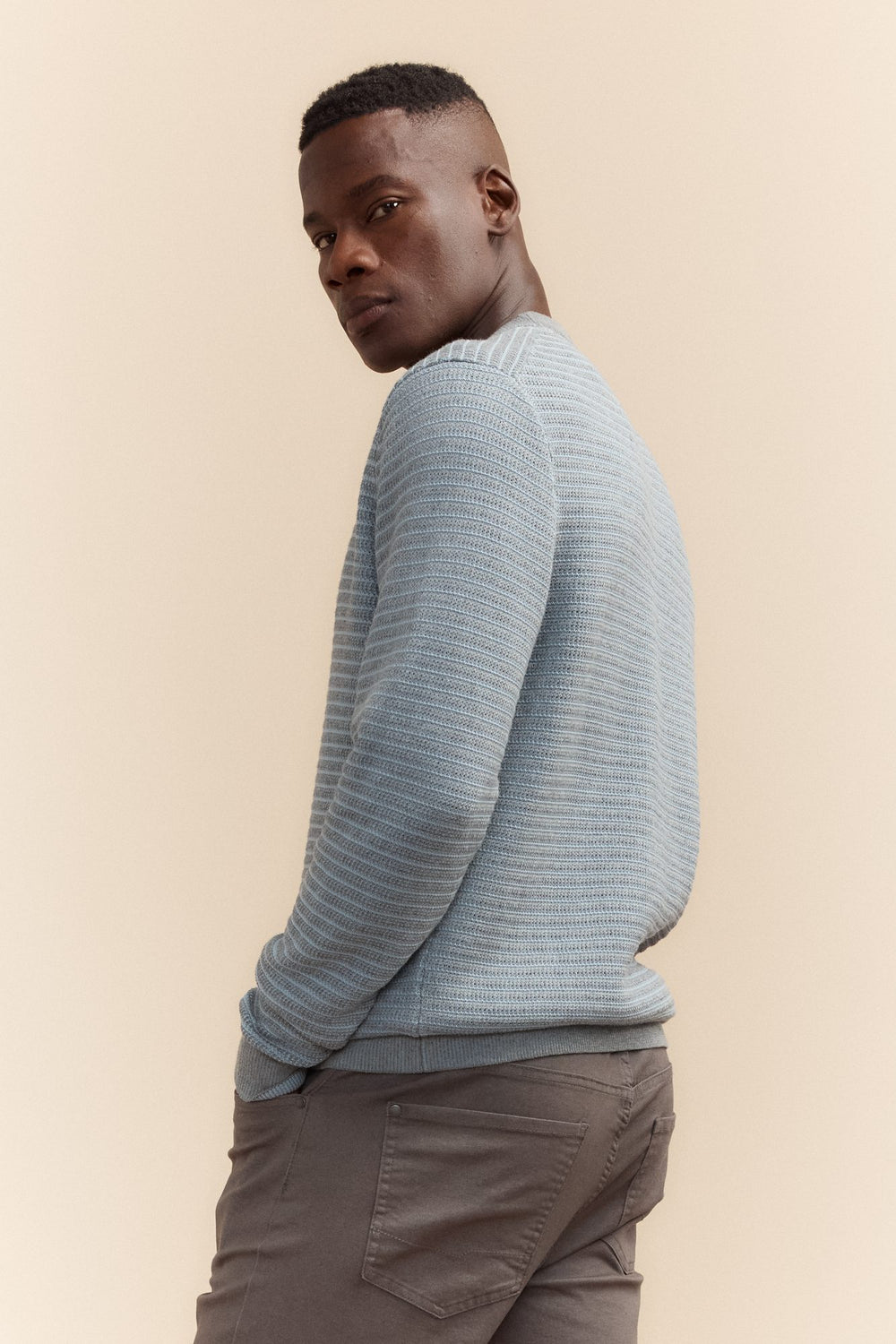 Two Tone Textured Crew Neck Sweater