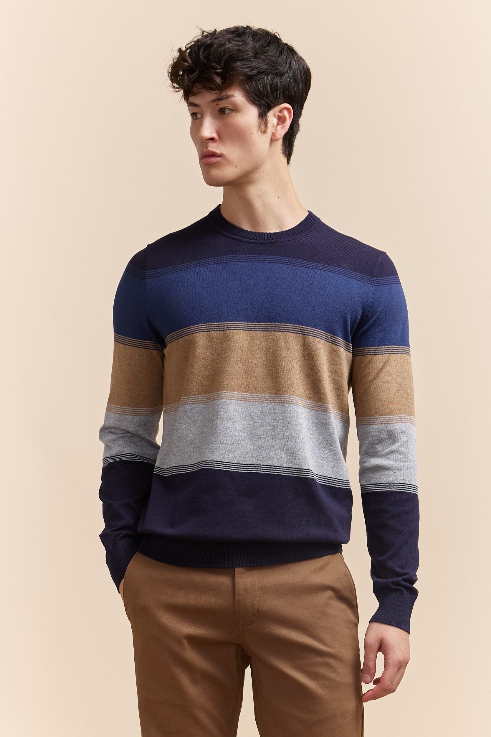 Color block crew neck sweater