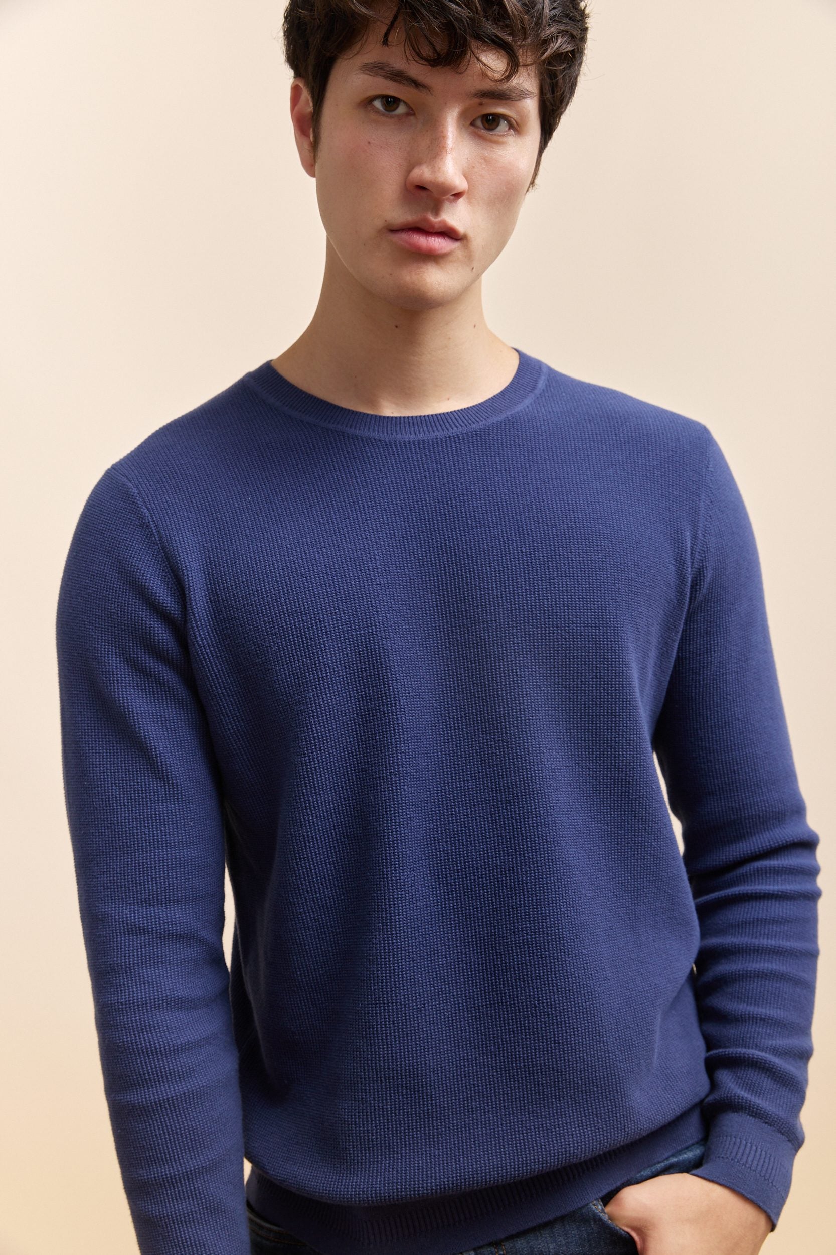 Textured crew neck sweater