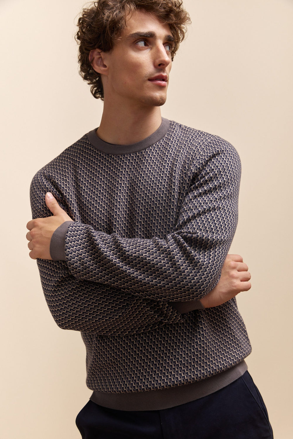 Jacquard crew neck sweater