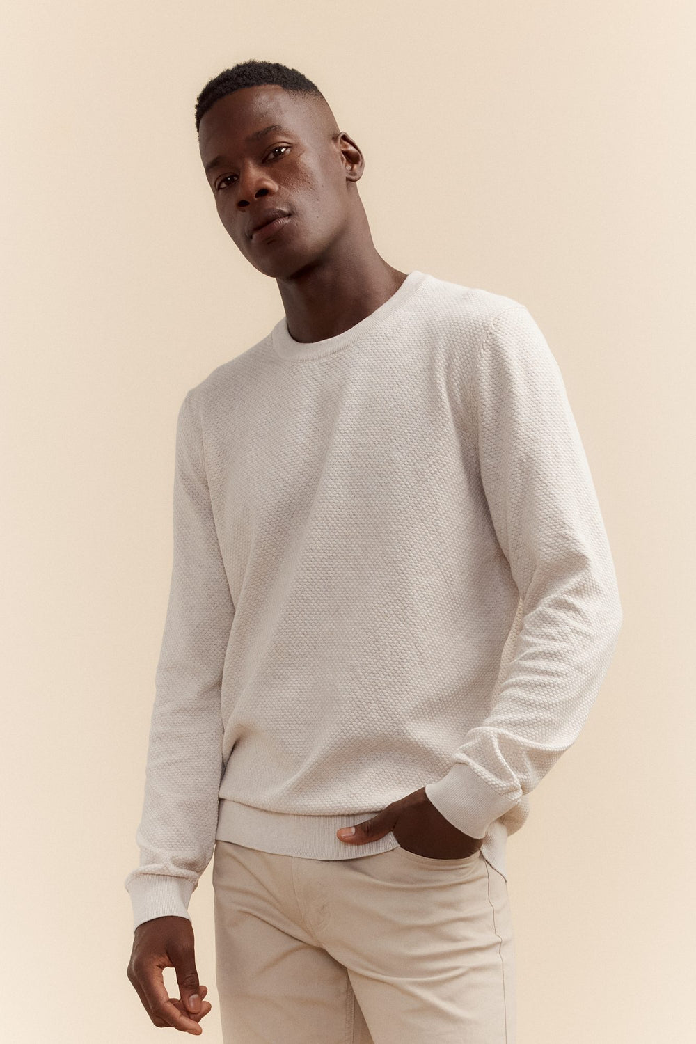 Textured crew neck sweater