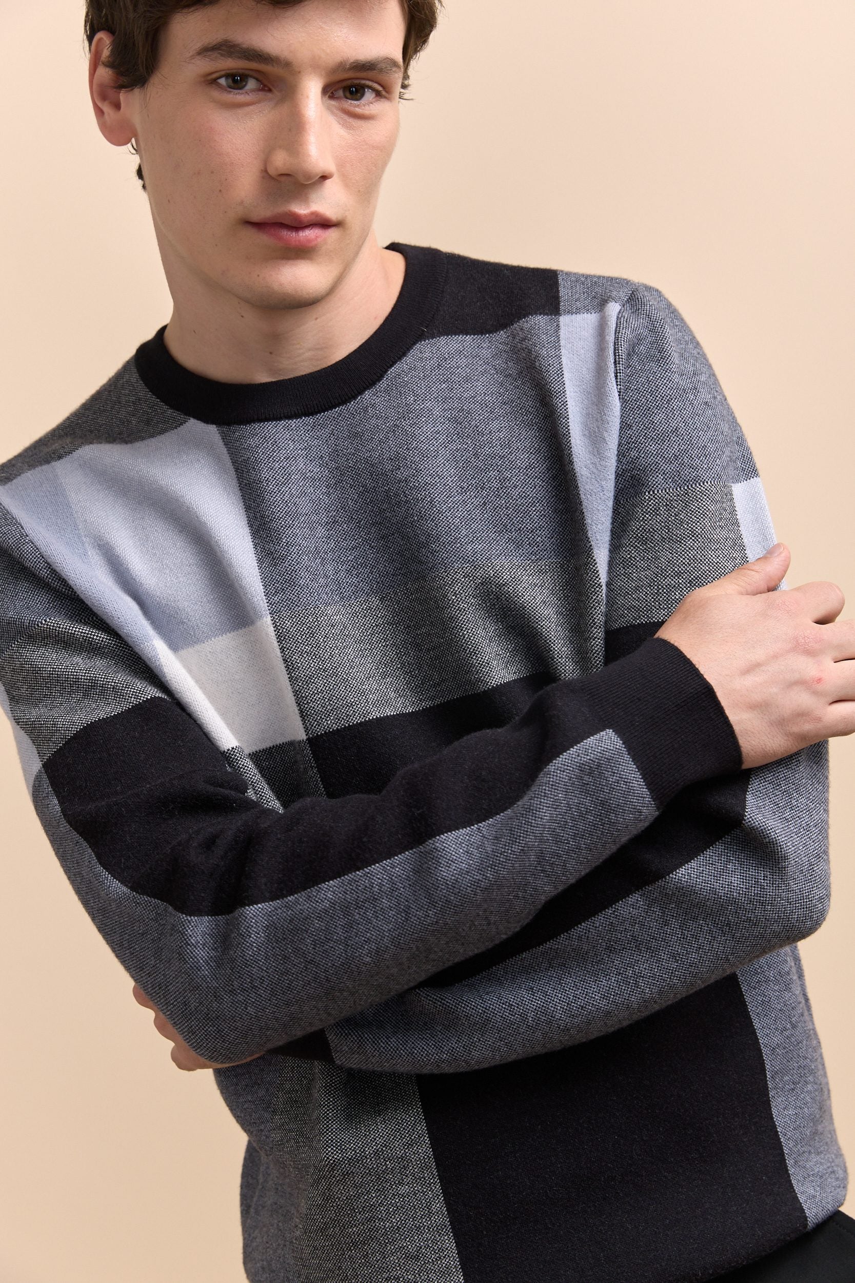 Jacquard wide check sweater