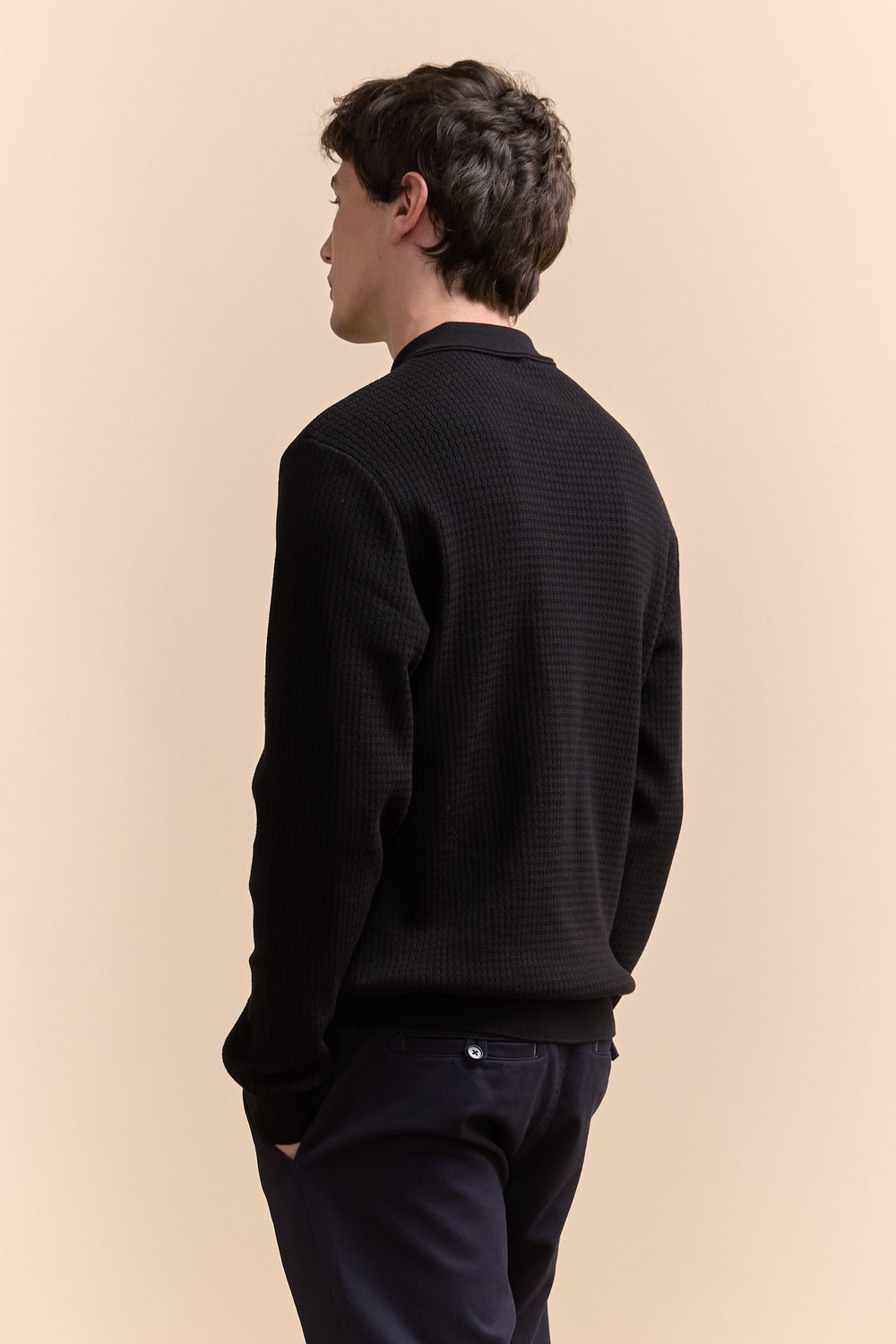 Textured zip polo sweater