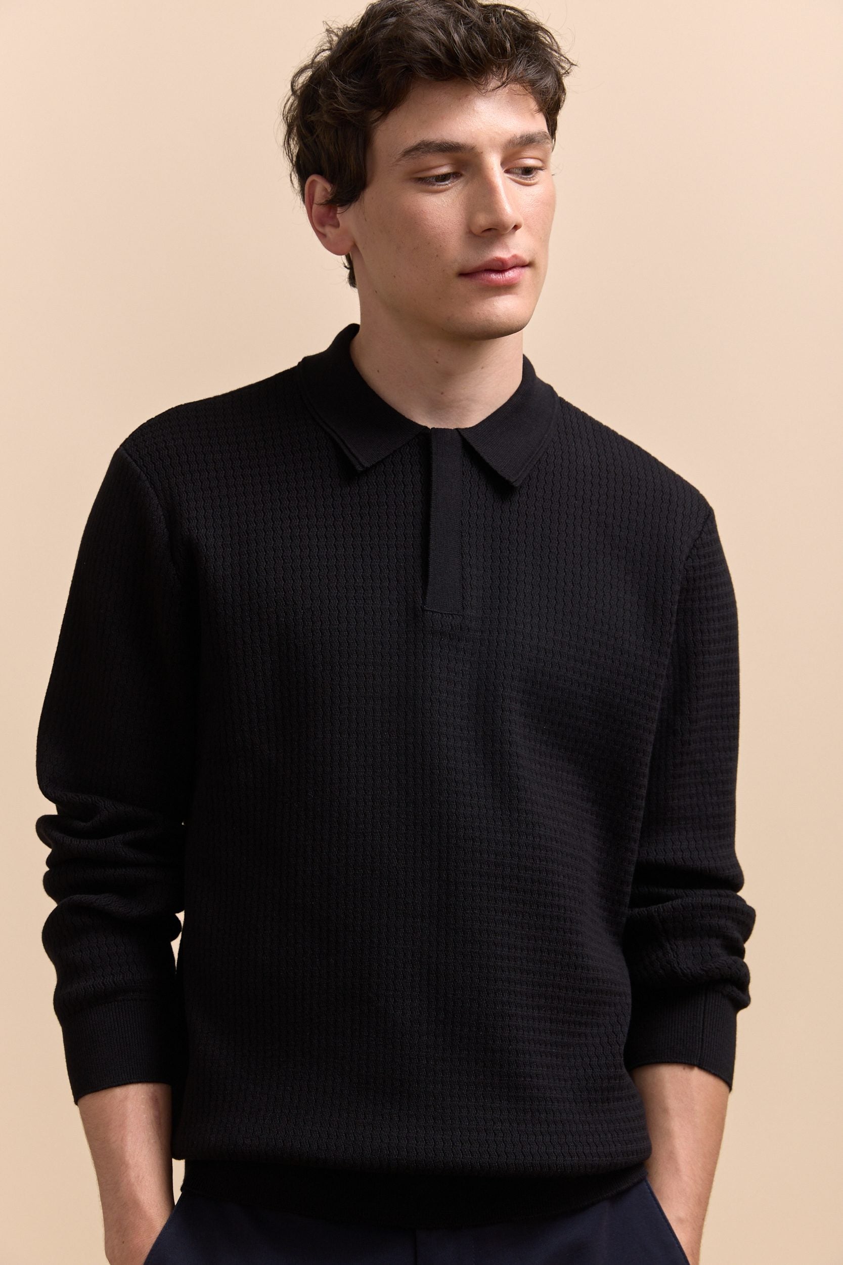 Textured zip polo sweater