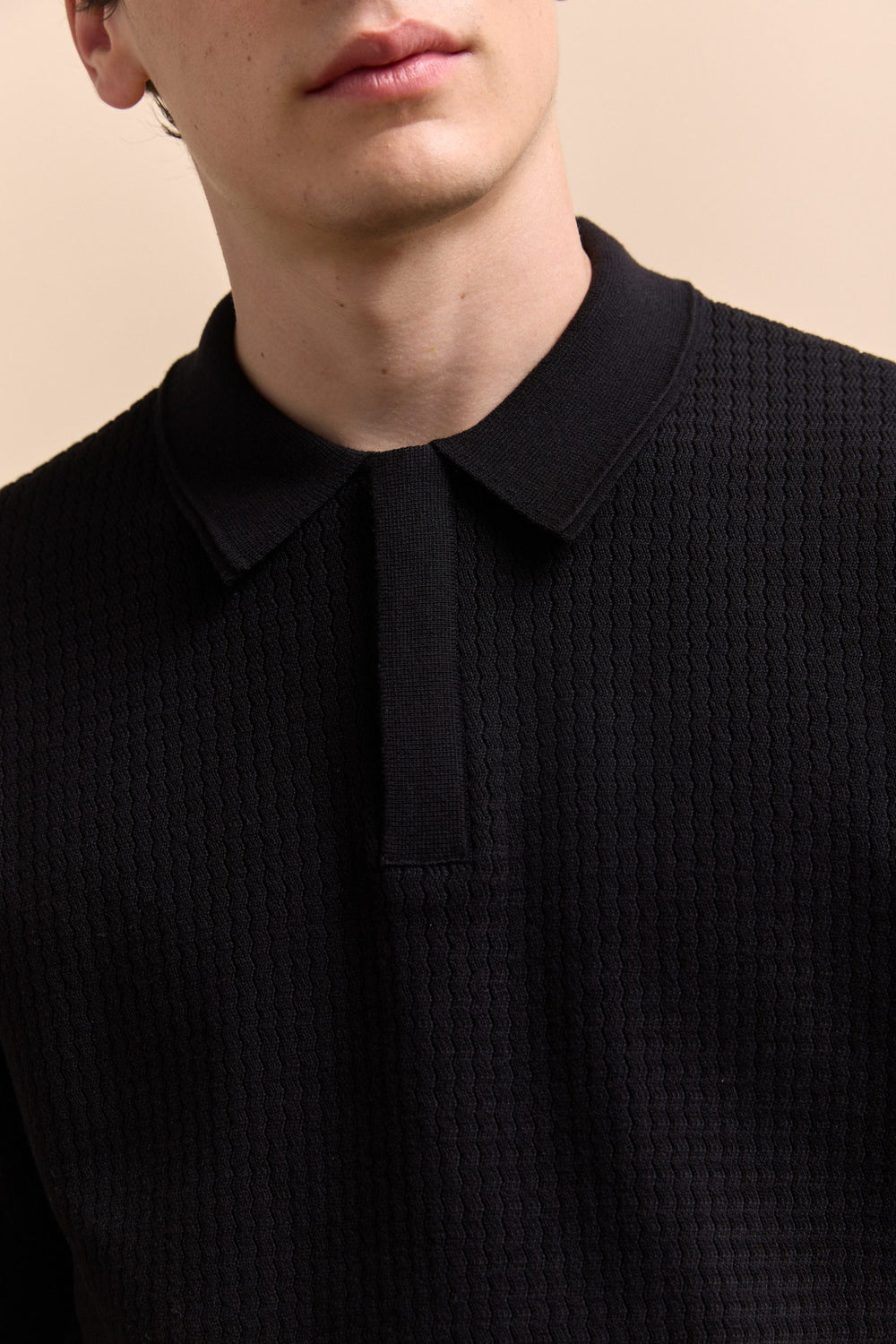 Textured zip polo sweater