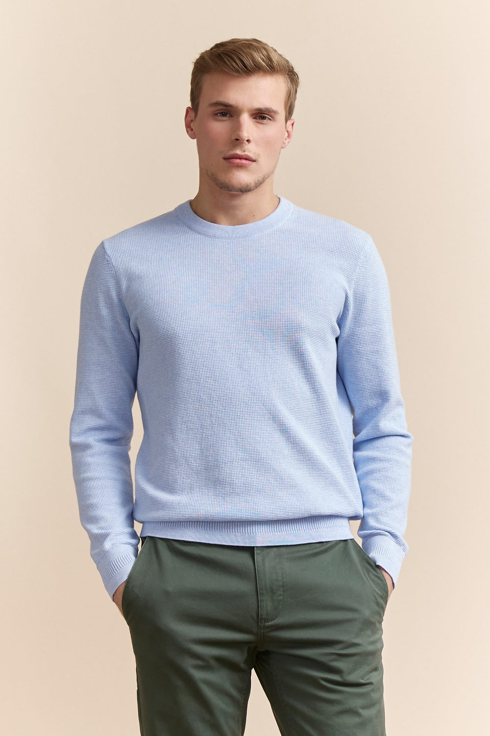 Textured crew neck sweater