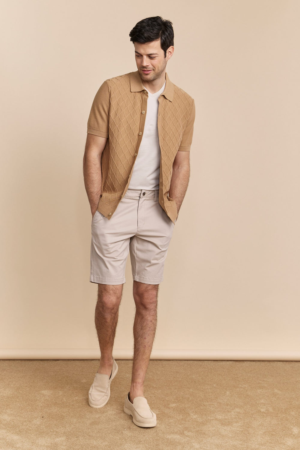 Cable knit front short sleeve cardigan