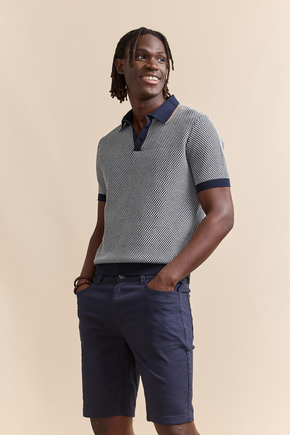 Two tone textured knitted polo