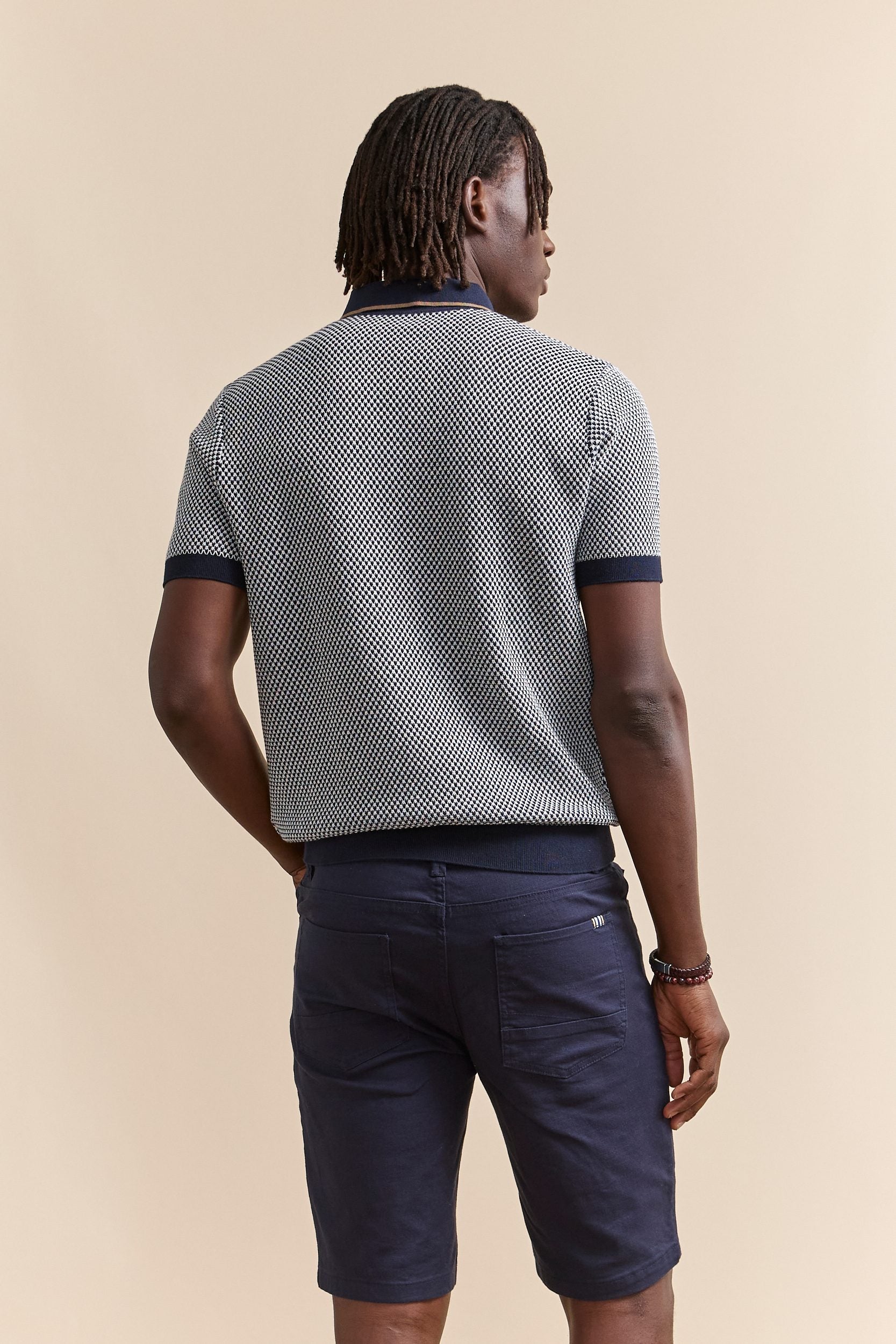 Two tone textured knitted polo