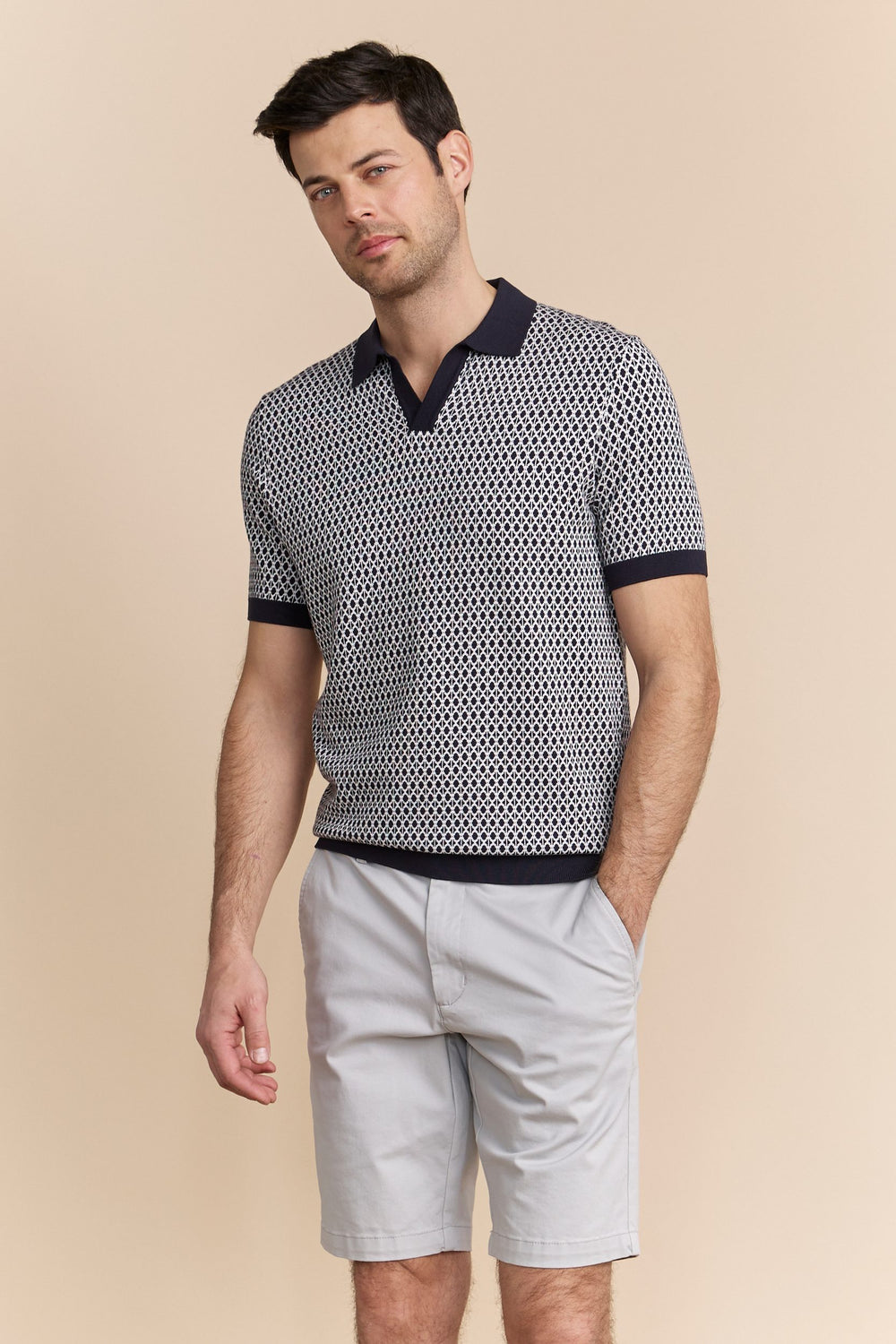 Jacquard johnny collar polo