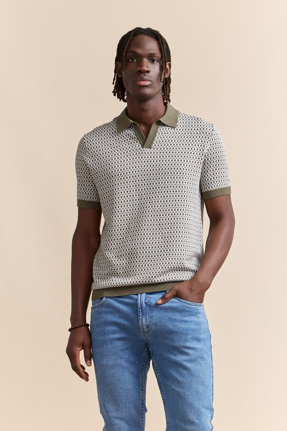 Jacquard johnny collar polo