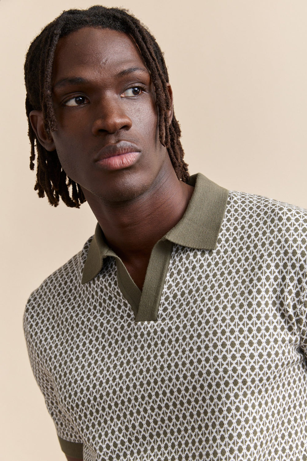 Jacquard johnny collar polo