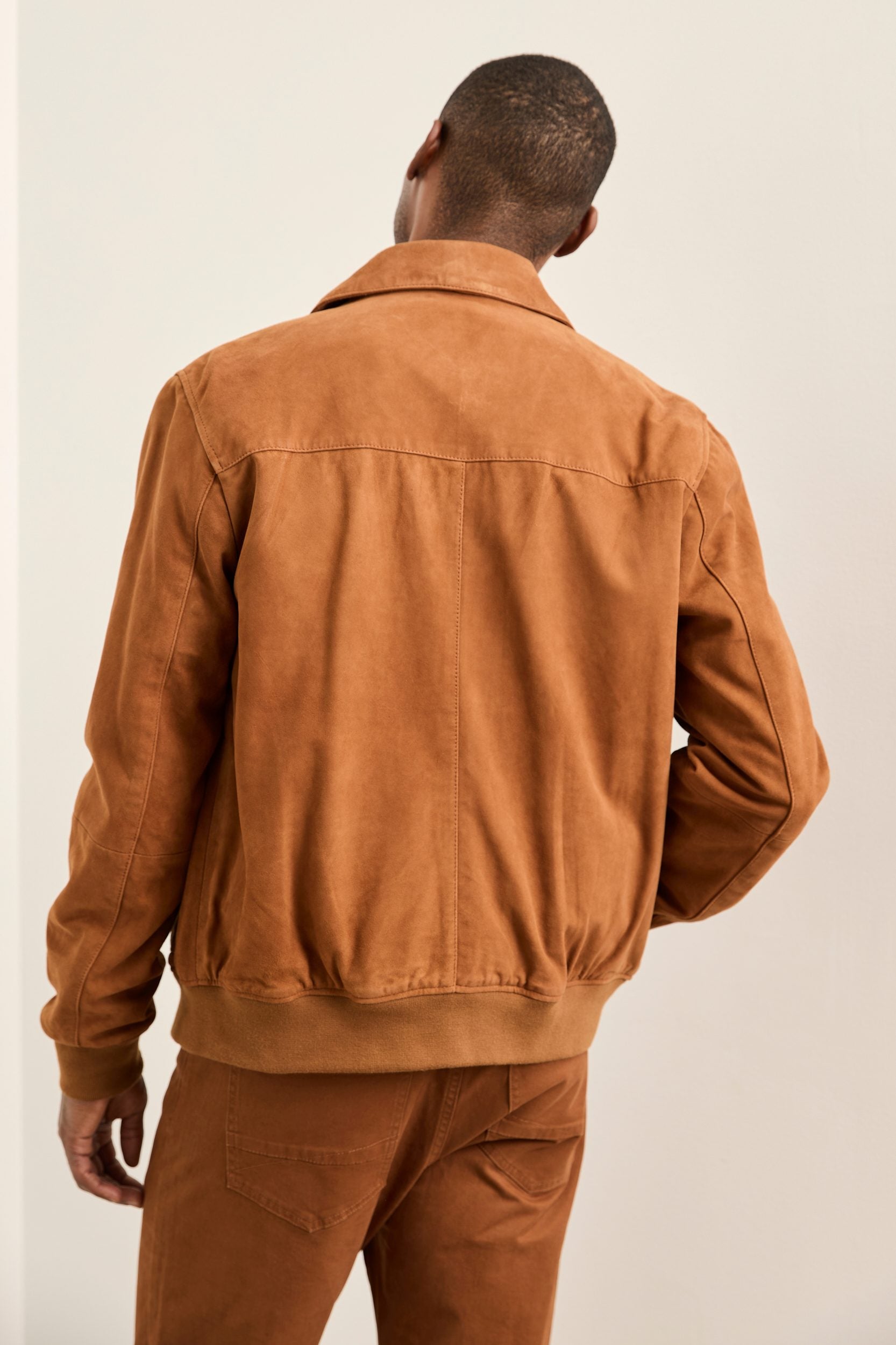 Blouson de suède col en rib