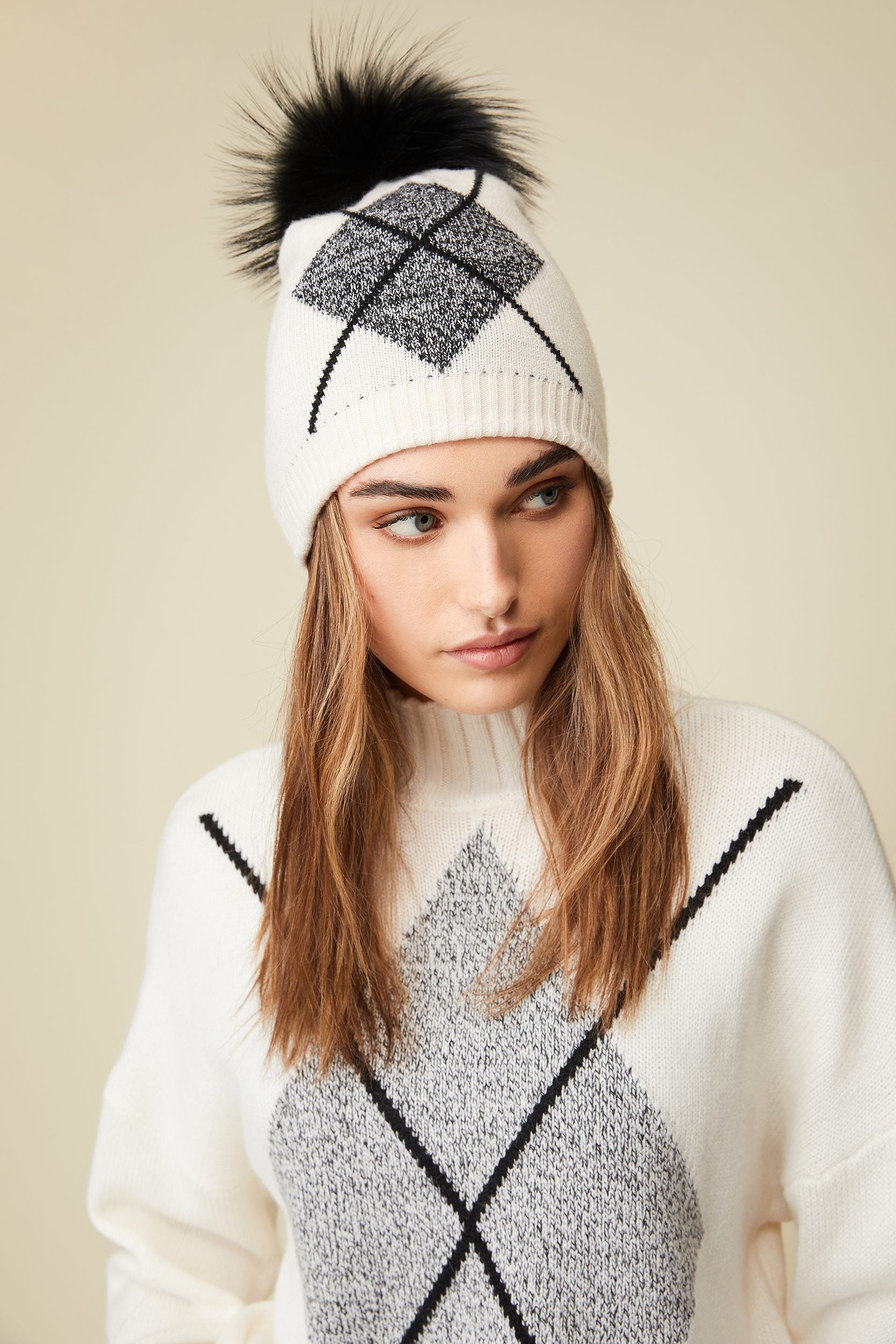 Argyle hat with removable fur