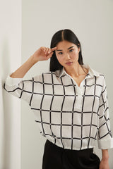 Printed dolman shirt with drawstring