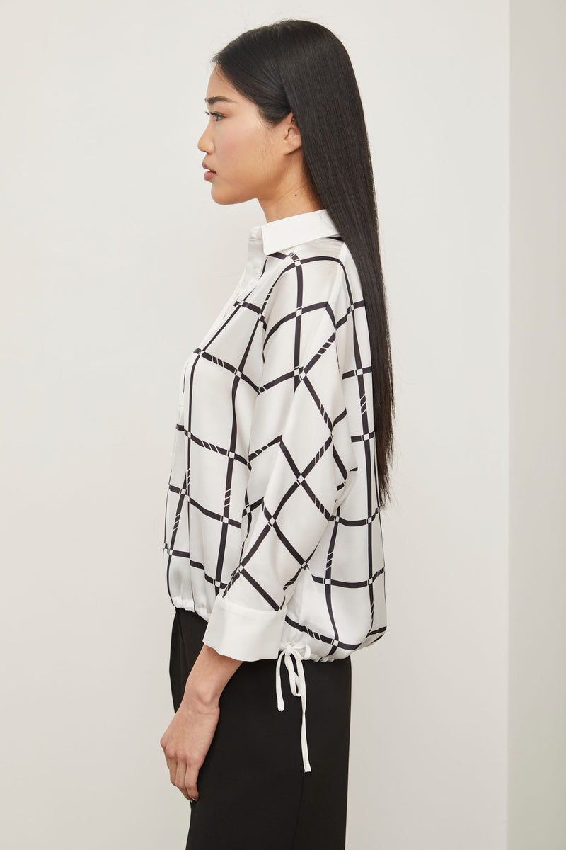 Printed dolman shirt with drawstring