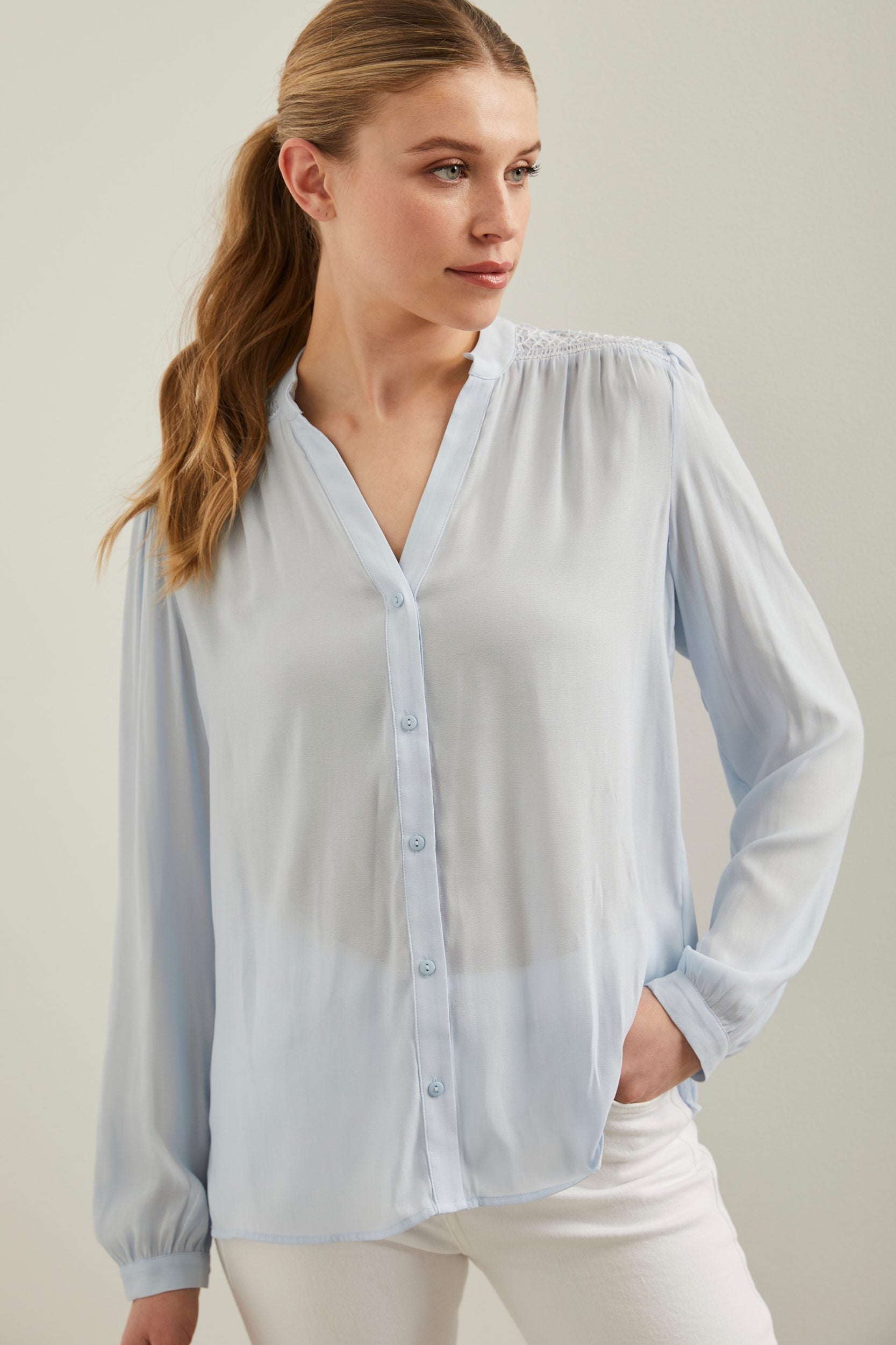 Puffy sleeve shirt with ruching