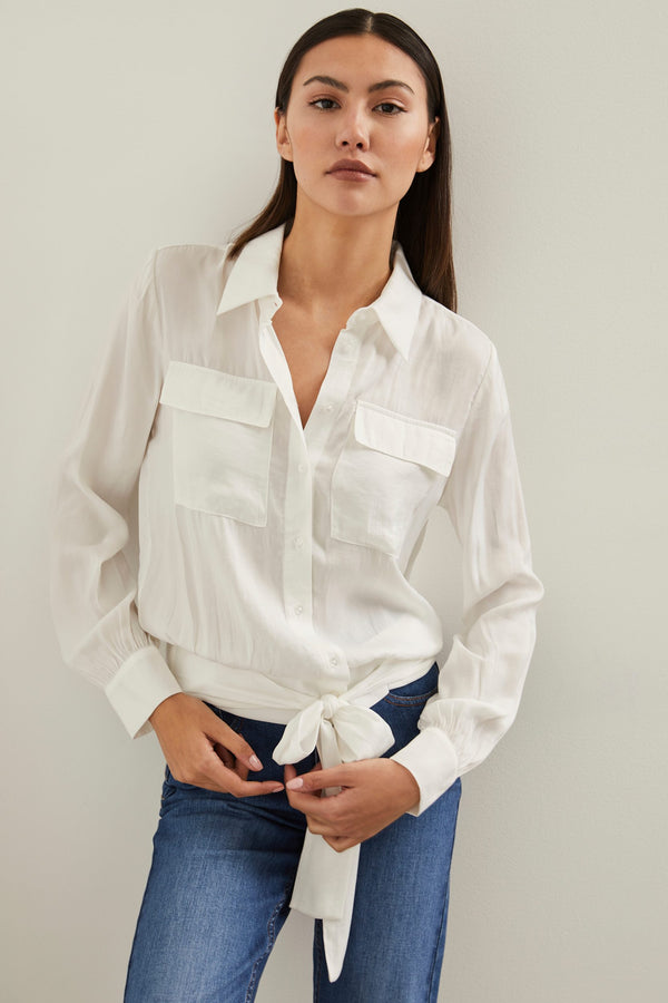 Blouse with tied hem