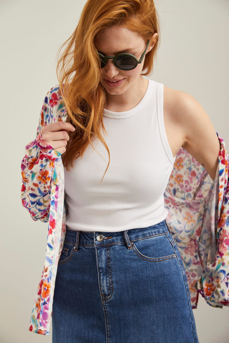 Floral print kimono style top