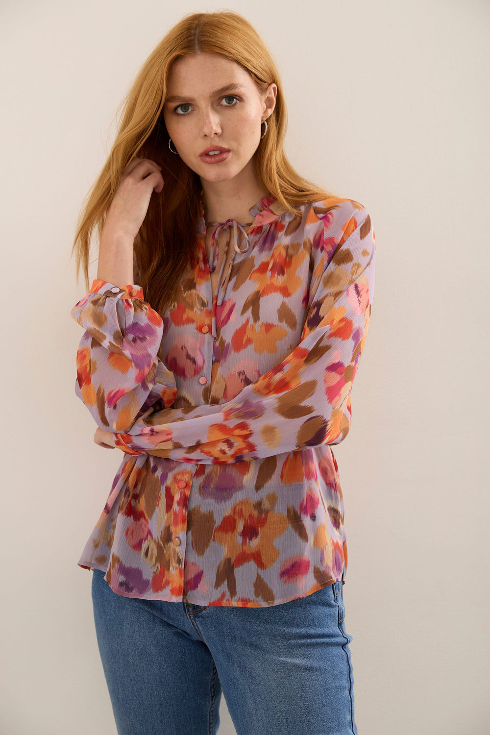 Blouse à imprimé floral avec manches bouffantes