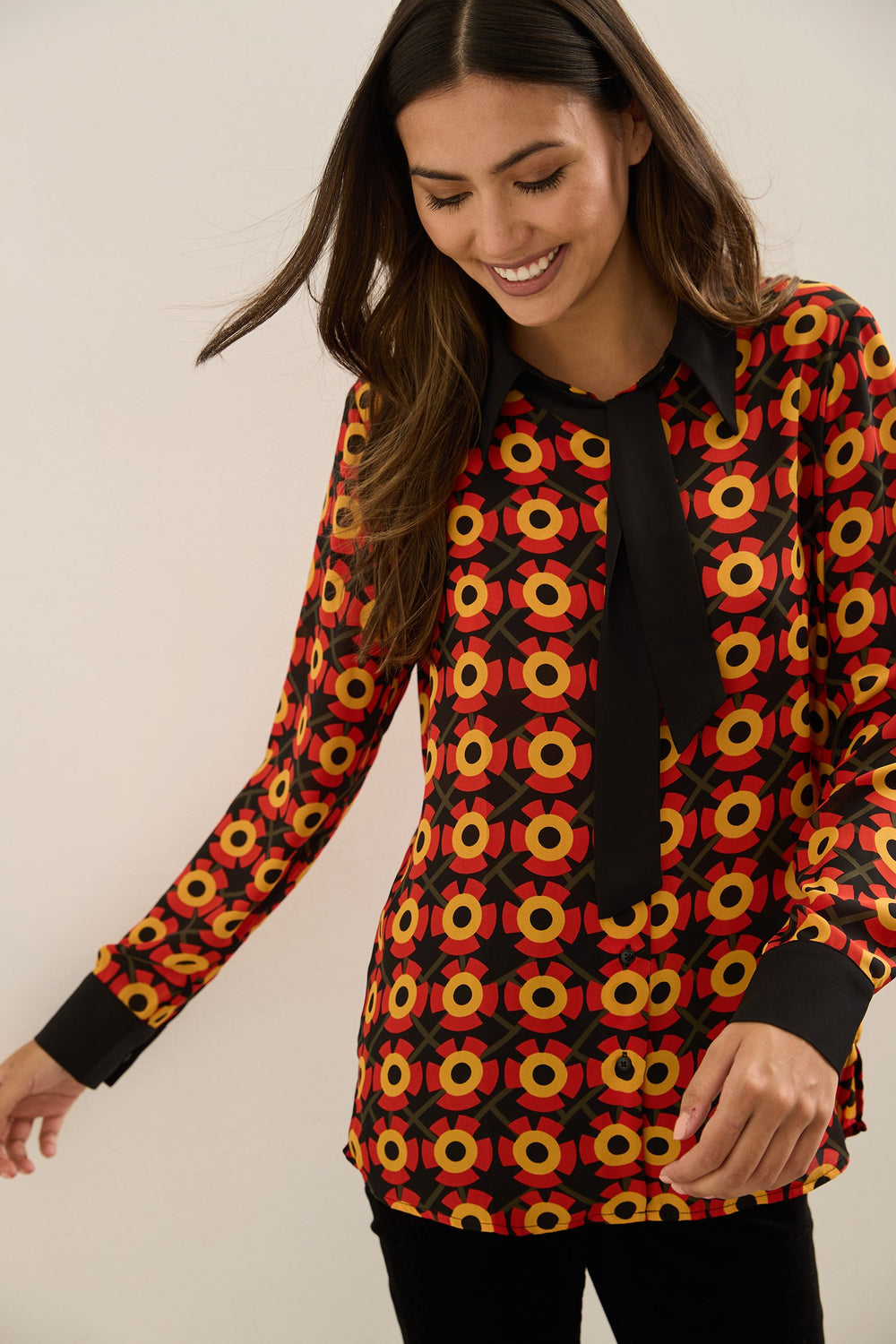 Retro Print Shirt With Contrasting Details