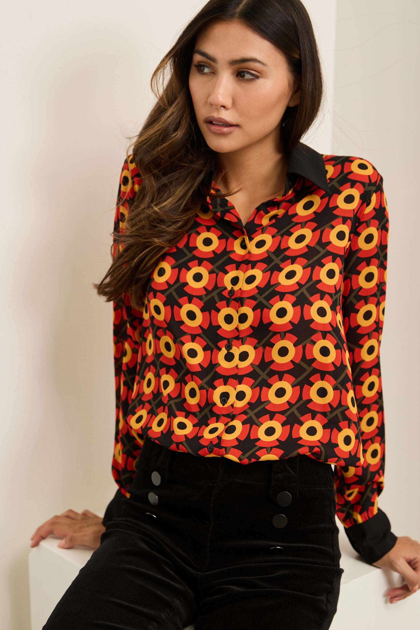 Retro Print Shirt With Contrasting Details