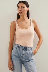 Ribbed sleeveless top with sweetheart neckline