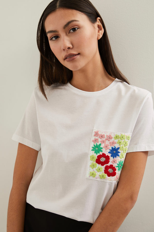 T-shirt with embellished pocket