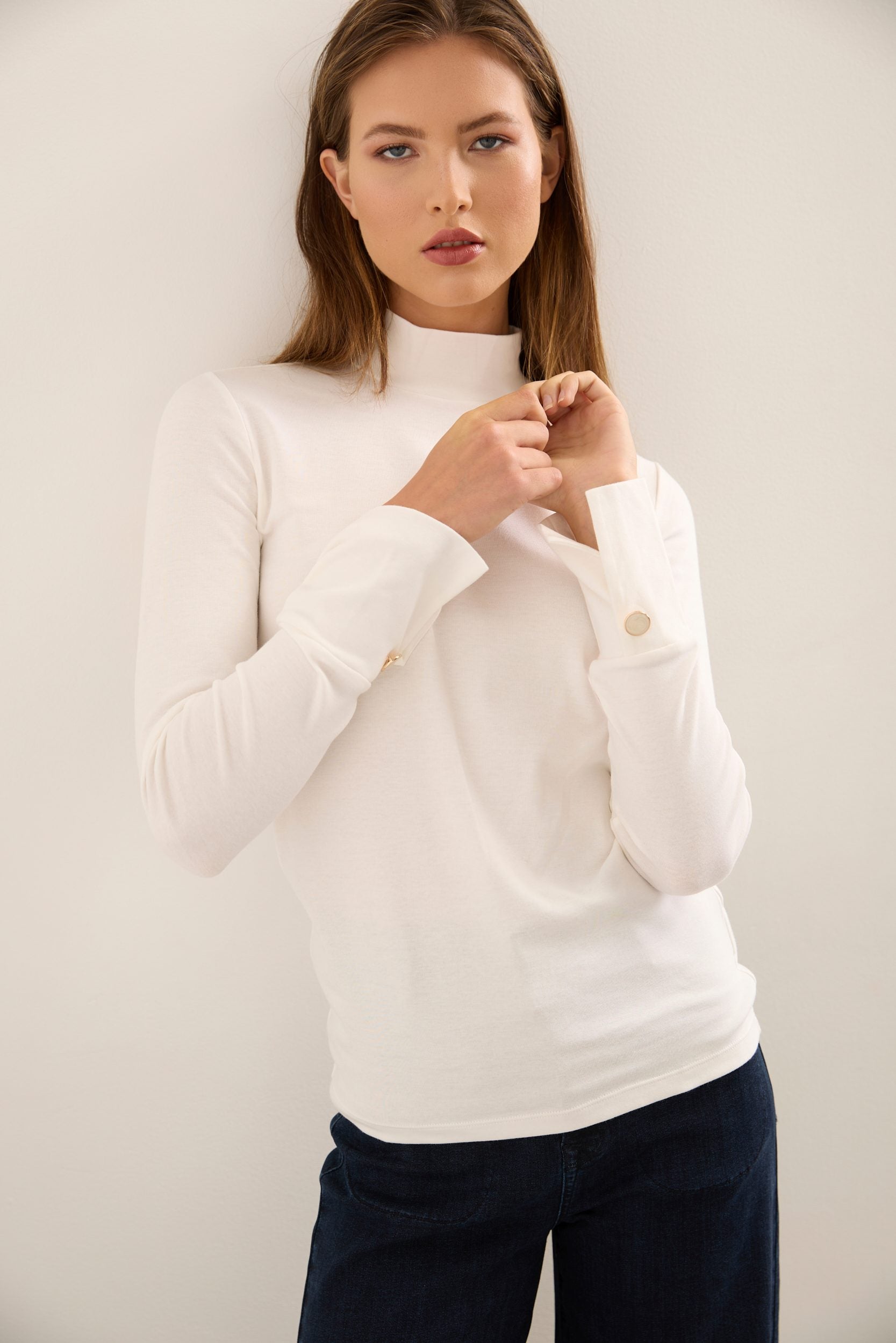 Mock Neck Top With Large Cuffs