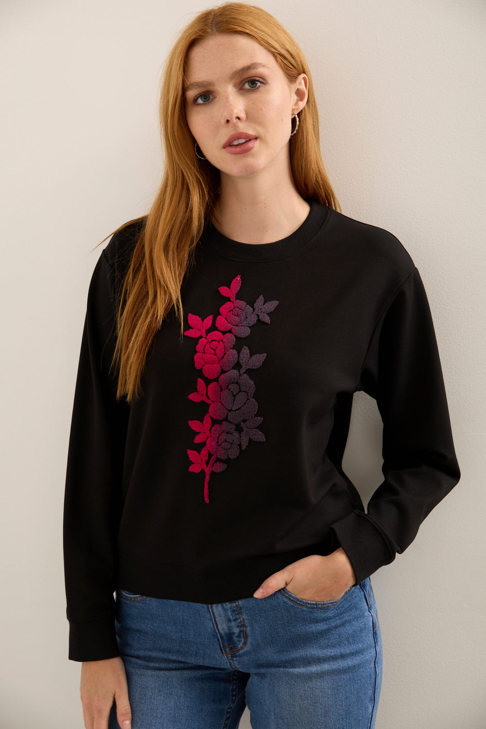 Sweat-shirt à broderie florale